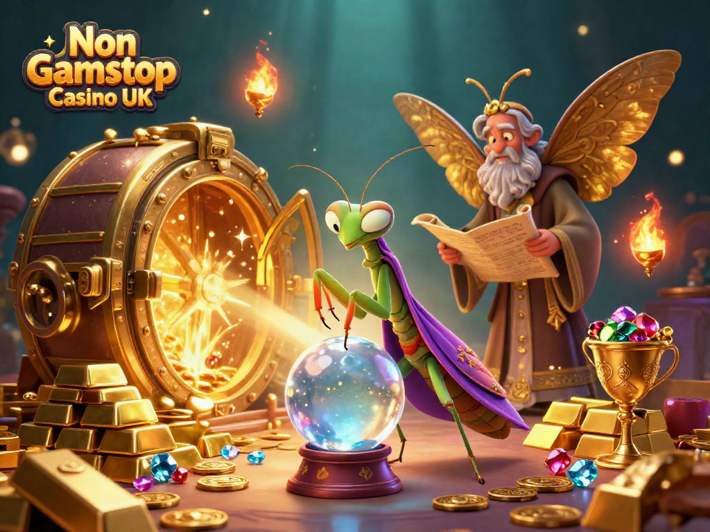 Engage with Non Gamstop Casino UK showcasing a vibrant scene featuring mystical characters and treasure elements.