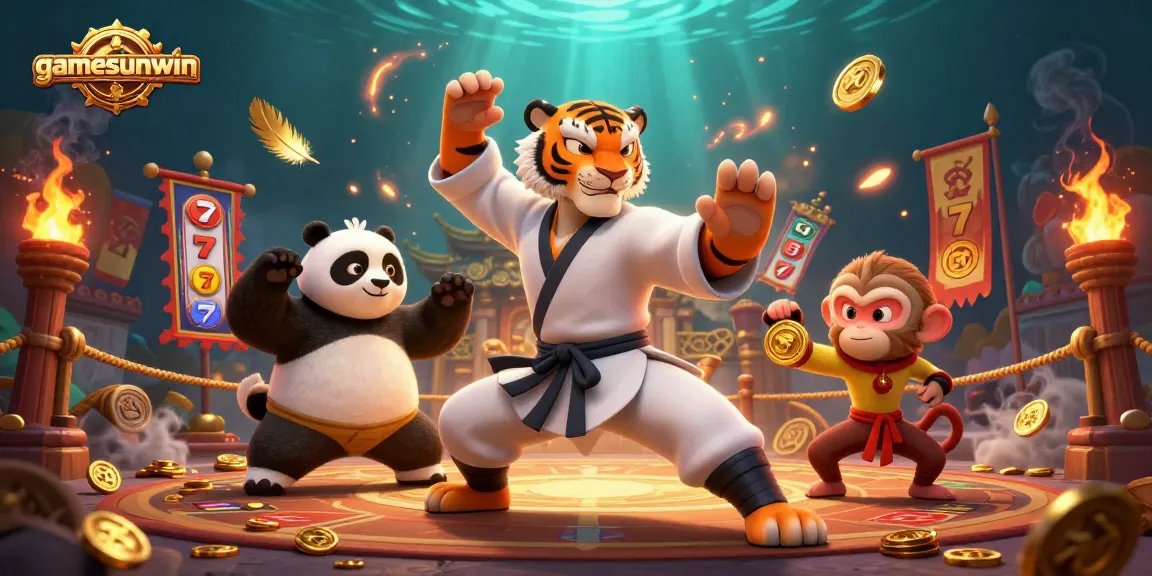 Experience thrilling jackpots and winning with gamesunwin featuring kung fu characters in action.