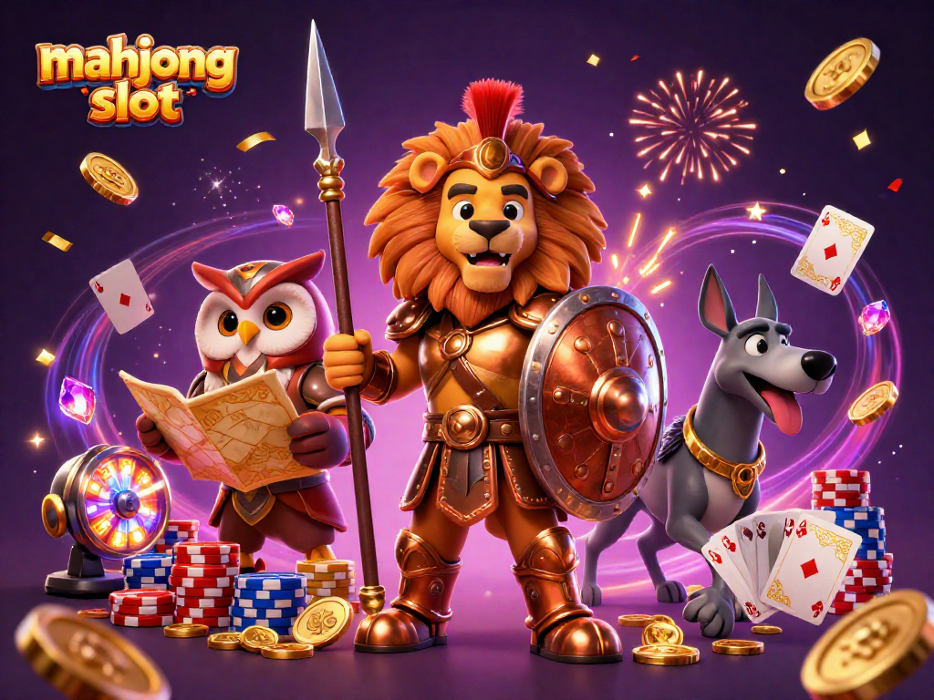Experience the excitement of mahjong slot with vibrant 3D characters and dynamic casino elements.