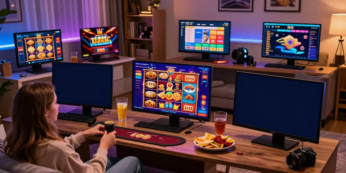 Engaging scene of online credit card casinos with interactive games and cozy lounge setting.