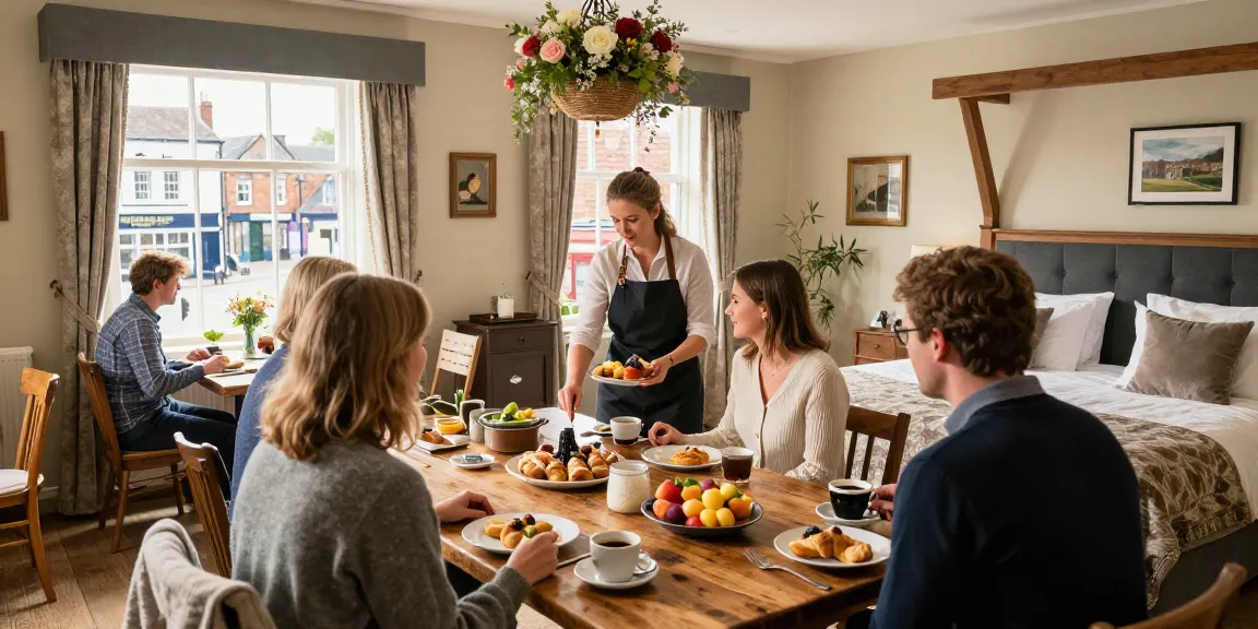 Where to stay in Skipton at Town House B&B with a cozy breakfast spread, showcasing comfort and community.