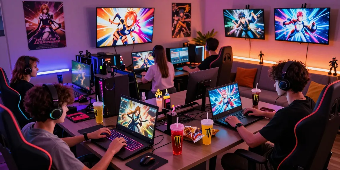 Gamers enjoying immersive ero games on various devices in a vibrant setting.