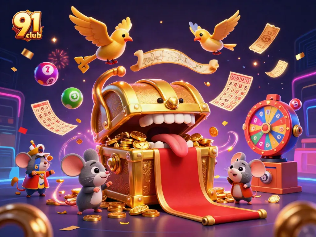 Engaging 91 club illustration showcasing vibrant lottery elements and adventurous themes in online gaming.