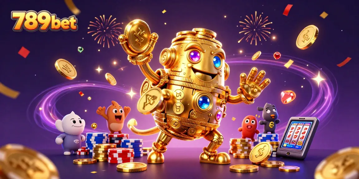 Engage with the exciting world of 789 bet with golden golems and casino elements in vibrant action.